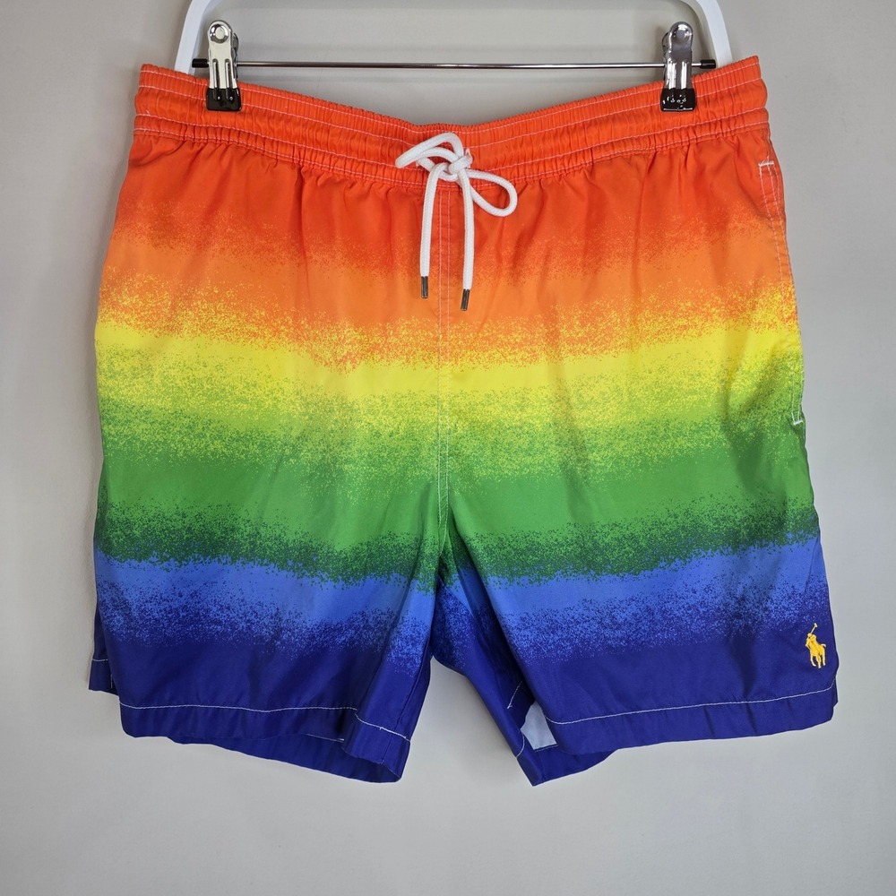 Polo Ralph Lauren Mens XL Rainbow Ombre Gradien Trunks Mesh Lined Shorts Pride‎